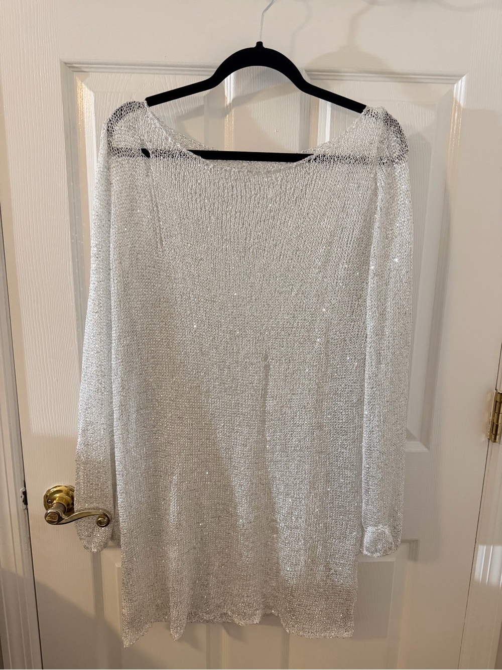 Sparkling Silver-White Long Sleeve Knit sweater